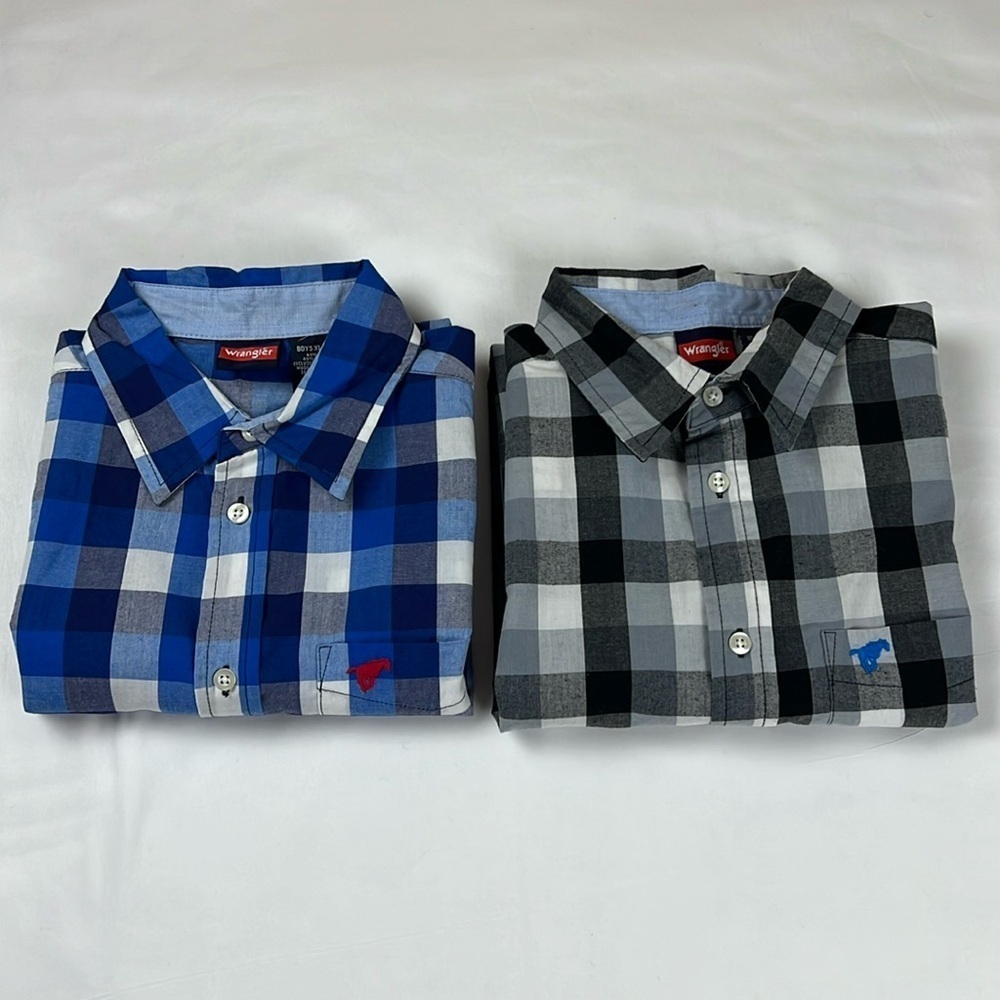 Wrangler Boys XL 14/16 Two Button Up‎ Long Sleeve Striped Shirts